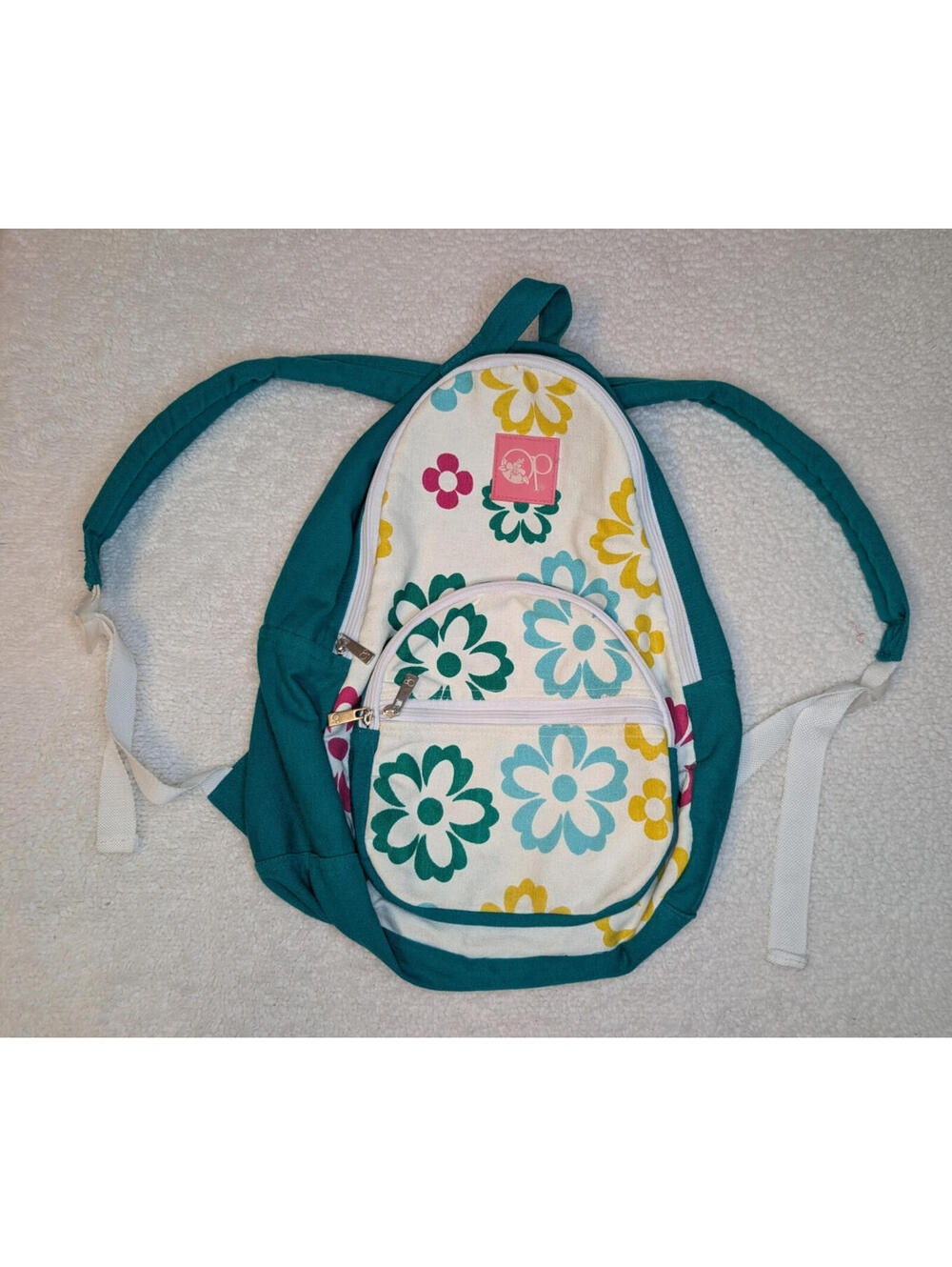 Ocean Pacific Everyday Backpack Floral White Mint Green Canvas Cloth Book Bag